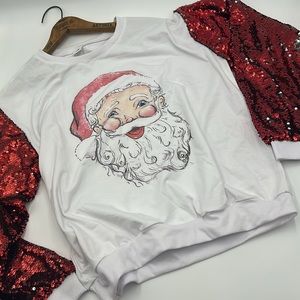 Red Sequin Long Sleeve Santa Sweatshirt XXL